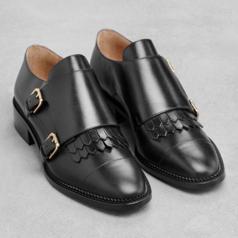 & other stories monk strap brogue leather shoes size 36
